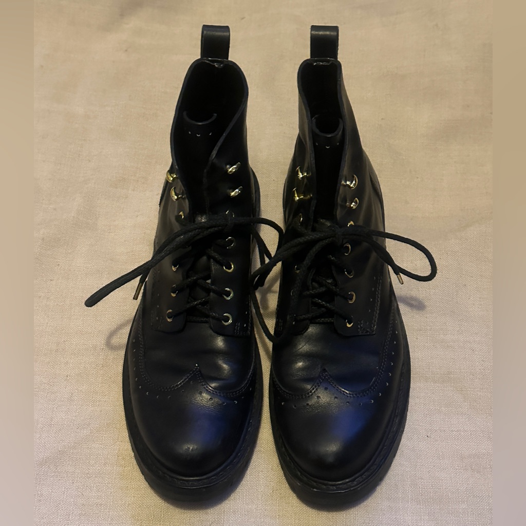 Rag & Bone Black Leather Lace-Up Cozen Wingtip Boots